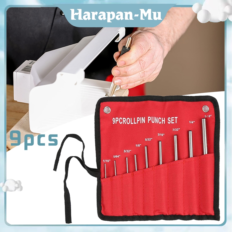 

9 Pcs Pin Punch Set Pin Multi Ukuran Kepala Bulat Pin Set Punch Steel Grip Roll Center Punch Set