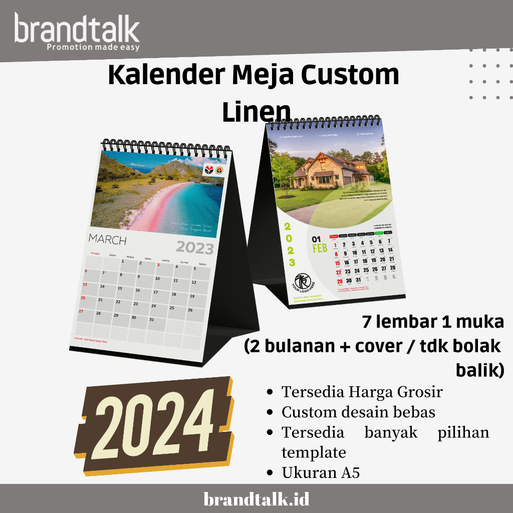 

Custom Kalender Meja 2024 - Penyangga Linen - 7 Lembar 1 Muka - Satuan