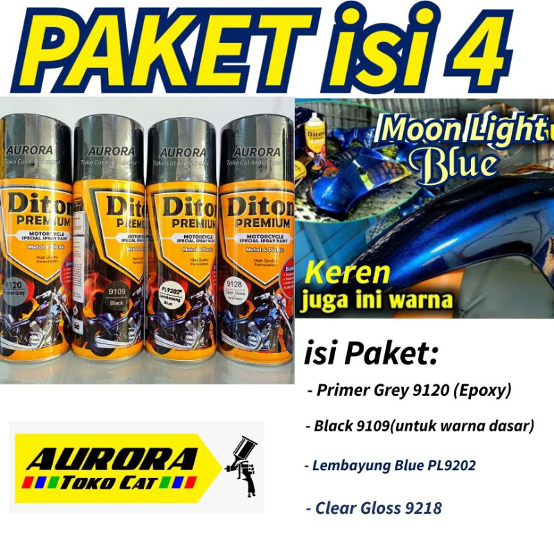 PAKET Hitam Lembayung Biru / Moonlight Blue Diton Premium Primer Grey 9120 + Black 9109 + Lembayung 