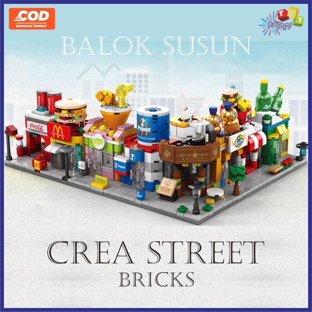 Mainan Block Seri Mini Street Balok Susun Blok Bangunan Mainan Edukasi Anak Bricks Toko Modern Burge