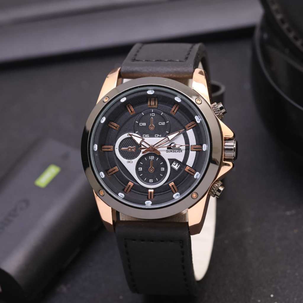 Jam Tangan Premium Analog Pria Quiksilver Fitur tanggal Aktif Liss stainless Tali Kulit