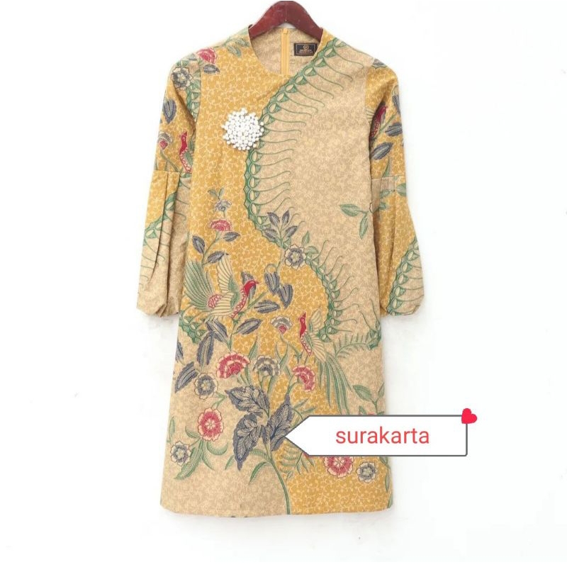 Baju Tunik Batik Noni Solo Terbaru Warna Kuning C5 Lapis Tricot