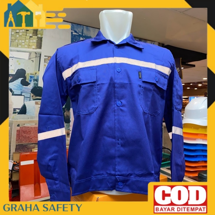 Baju Safety Lengan Panjang Warna Biru - Baju Safety Proyek K3