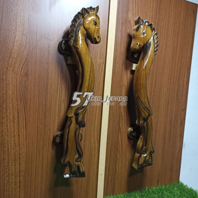 (Kuda 6) Handel handle tarikan gagang jati ukir pintu rumah bahan kayu jati murah - Tarikan pintu uk