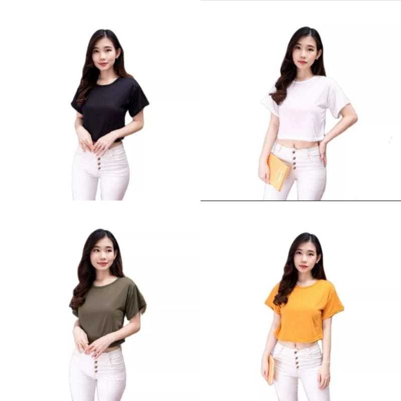 Kaos Crop Top Korea Wanita Polos Kaos Wanita Crop Tee Press Body (S,M,L)