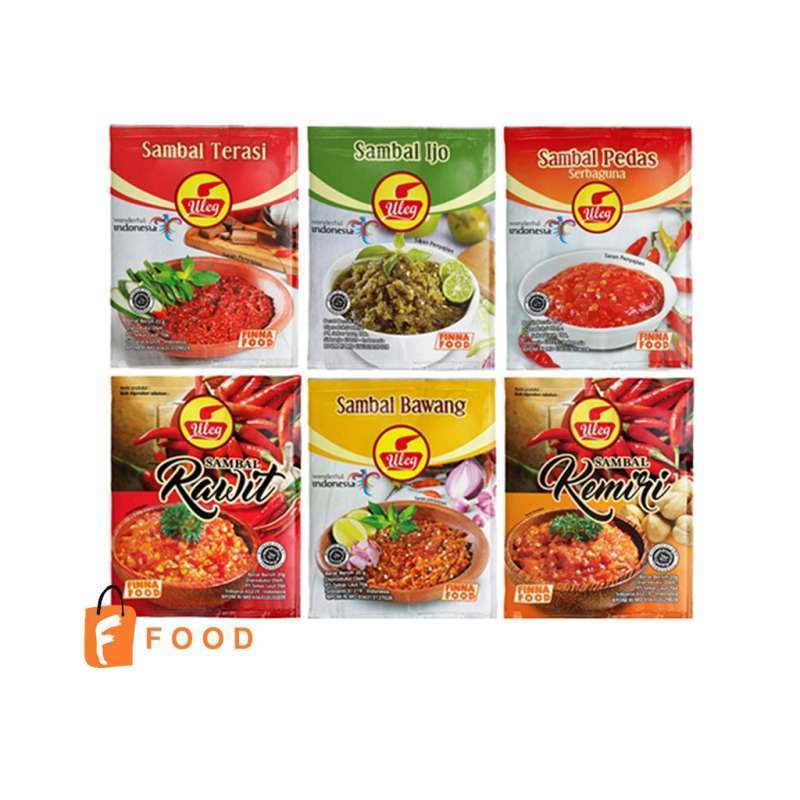 

[RENCENG isi 10] finna food SAMBEL ULEG | sambal instant terasi pedas kemiri hijau rawit bawang 1 renteng 10 sachet