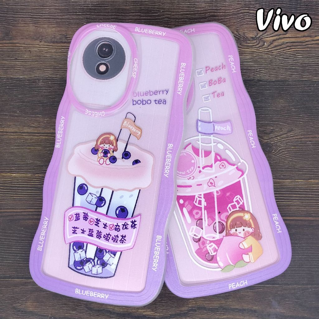 Case Boba Vivo Y16 Y22 Y35 Y15s Y01 Y02 Y50 Y30 Y51 Y51A Wave Softcase Gradasi Peach Blueberry
