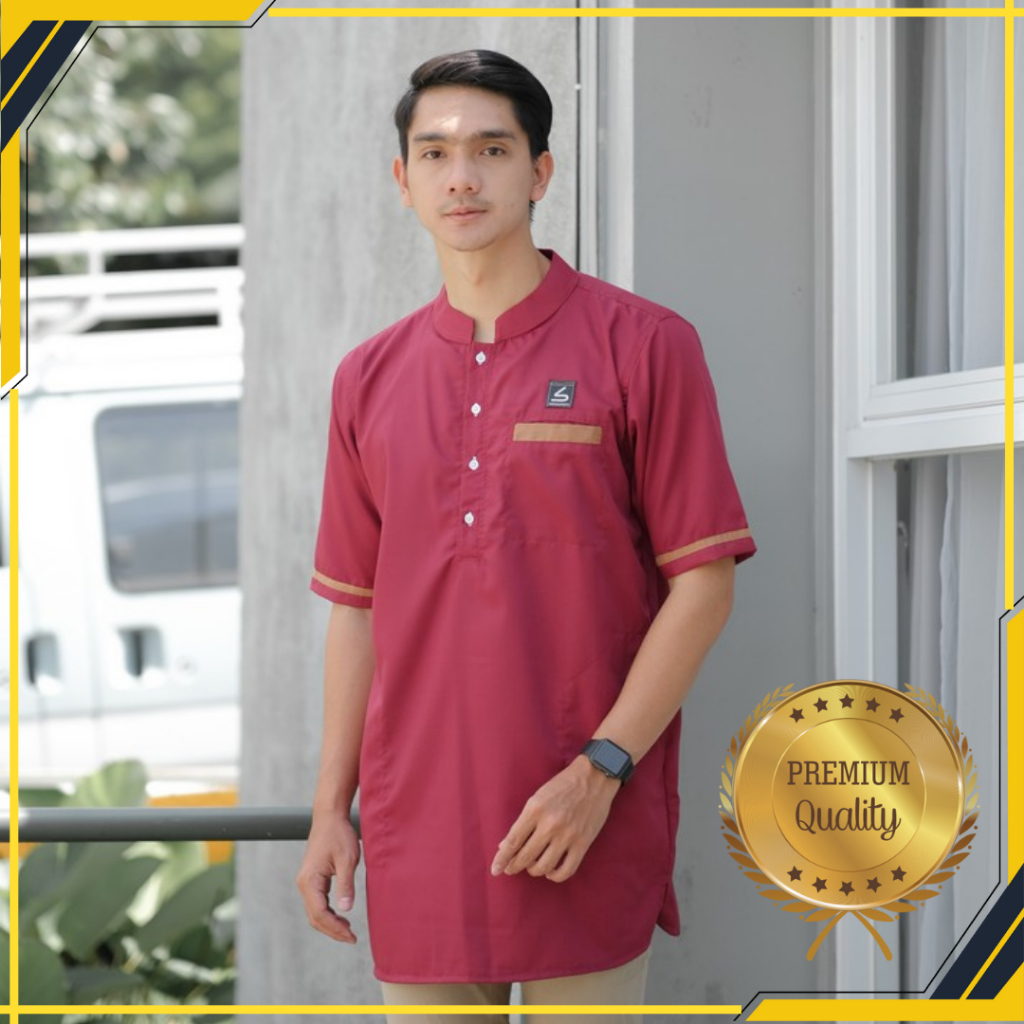 Baju Koko Pria Kokoh Cowok Dewasa Lengan Pendek Kurta Kasual Muslim Modern Fit Elegan Exclusive Laki