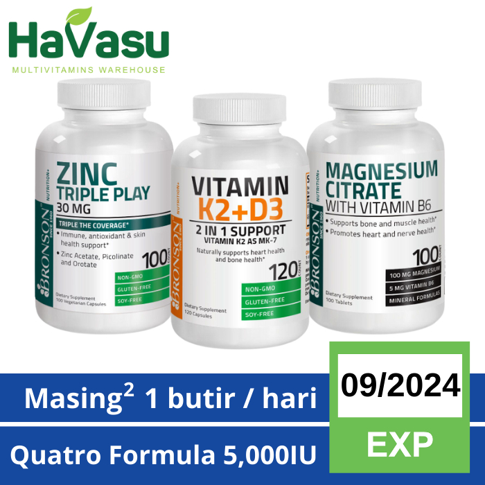 Bronson Quatro Formula Bundle Vitamin K2 D3, Zinc & Magnesium Immune