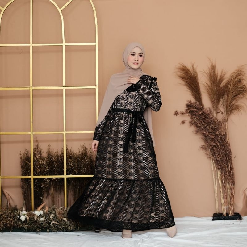 Gamis Shaby Brocade Maxi Brukat By Zaida Butik Salsa Dress  Brokat Tali Size M,L,Xl,Xxl || Gamis Wan