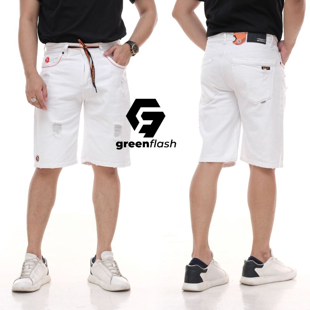 celana pendek jeans sobek putih pria distro