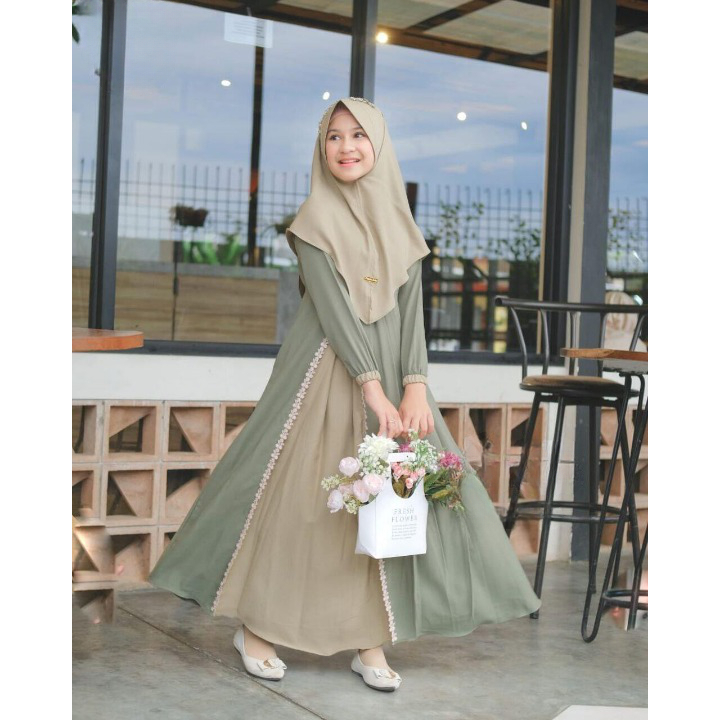 Gamis Syari Anak Set Kerudung / Baju Anak Model Terbaru 2023 / Gamis Muslim Anak Kekinian / Gamis Sy