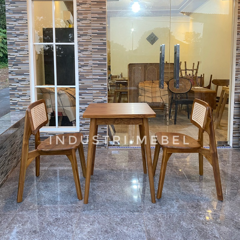 Furniture Jepara Set Meja Makan Cafe Jati - Kursi Makan TV Rotan Retro