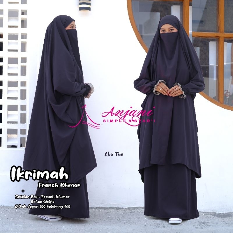 Ikrimah One Set French Khimar Gamis Syar'i Set Jilbab French Khimar dan Rok