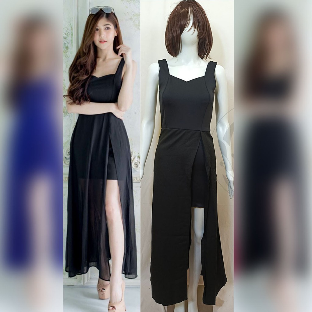 3576 Seeme Dress: Dress Imlek, Tahun Baru, Natal, Xmass - Dress Hitam Panjang, Gaya Korean Clubbing 
