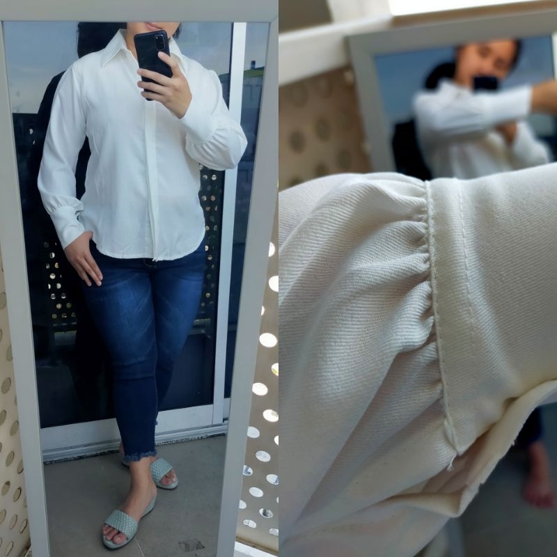 Kemeja Wanita Blouse Atasan Putih Lebaran Fit to XL Busui