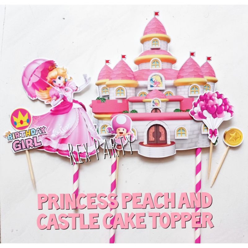 Princess Peach and Castle Cake Topper/Topper Princess Peach/Topper Castle/Topper Kue Princess Peach/
