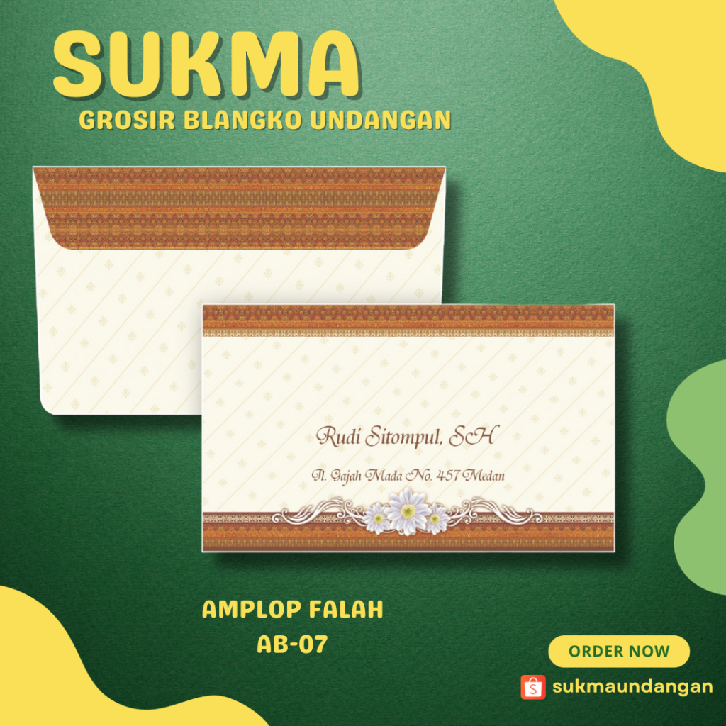 

AMPLOP KONDANGAN NIKAH MURAH FALAH AB 07 50 PCS UKURAN TANGGUNG | SUKMA UNDANGAN