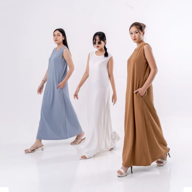 Vania dress. merek Gamessa inner manset gamis buntung dalaman wanita tanpa lengan bahan kaos jersey 