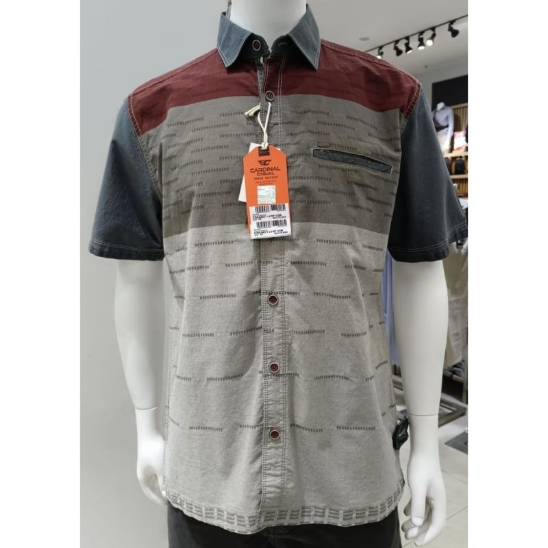 Kemeja pendek pria Cardinal casual original mens EAKAR01123P 03B kemeja katun coklat
