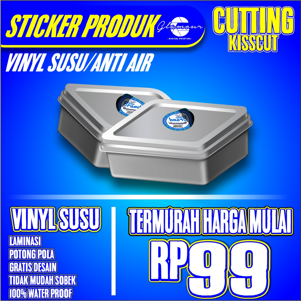 

Stiker Label Waterproof Anti air Custom Kemasan makanan Botol Minuman Toples Kue Frozen food