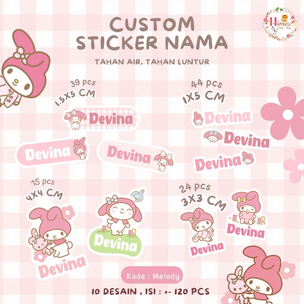 

(ISI 120) Sticker Label Nama Anak / Sticker SANRIO Custom Nama Karakter / Stiker Set Pack / Stiker Nama Anak Waterproof (2)