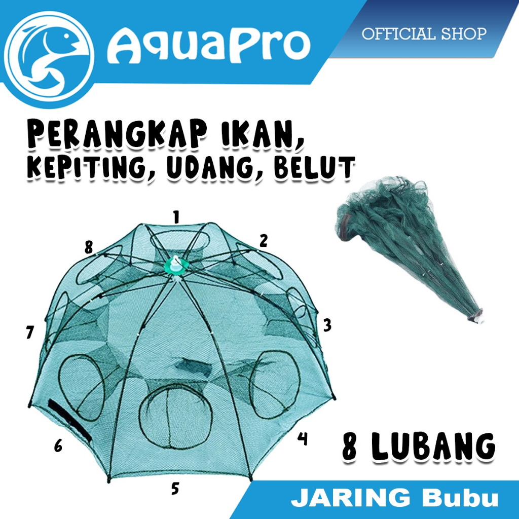 Aquapro Payung Bubu 8 Lubang Jaring Jebakan Perangkap Udang ikan Kepiting / Jaring Bubu Perangkap Ikan Image 2