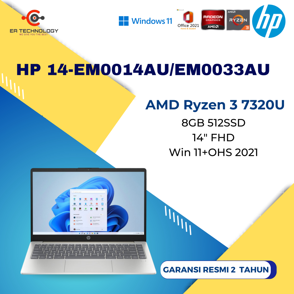 HP 14-em0014AU/em0033AU Ryzen 3-7320U 8GB 512SSD 14″ FHD W11 OHS