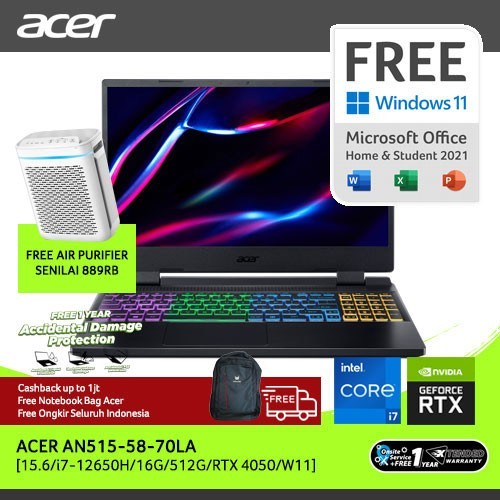 ACER LAPTOP NITRO 5 AN515-58-70LA 15.6 I7-12650H 16GB 512GB RTX 4050 ACER OFFICIAL STORE