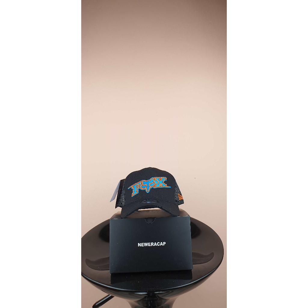 fox hitam jaring nilon logo biru tosca garis orange Topi Pria Baseball Snapback Polos Wanita Unisex 