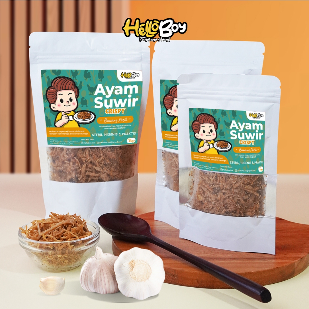 

HELLOBOY - Ayam Suwir Crispy GARLIC / Bawang Putih / Lauk Praktis / Lauk Siap Saji