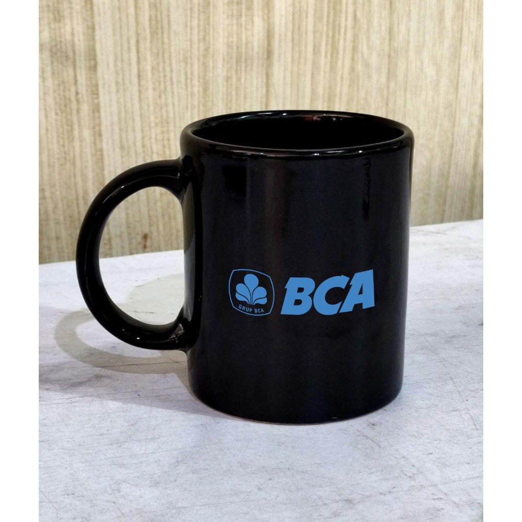 Mug Keramik Hitam Custom Logo BCA/Mug Hitam Murah