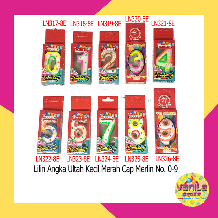 (1Pcs) Lilin Angka Cap Marlin Merah Putih, lilin merah putih, lilin ulangtahun, lilin angka murah