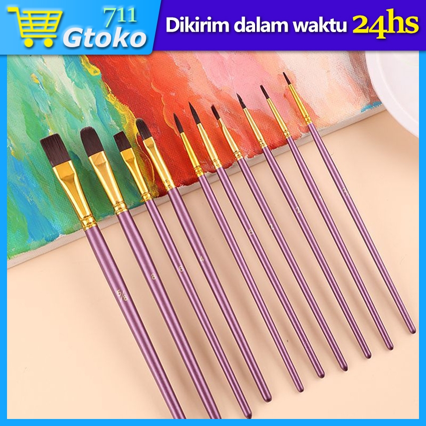 

10Pcs Kuas Lukis Cat Air Minyak Acrylic Watercolour Oil Paint Nylon Paint Brush Set