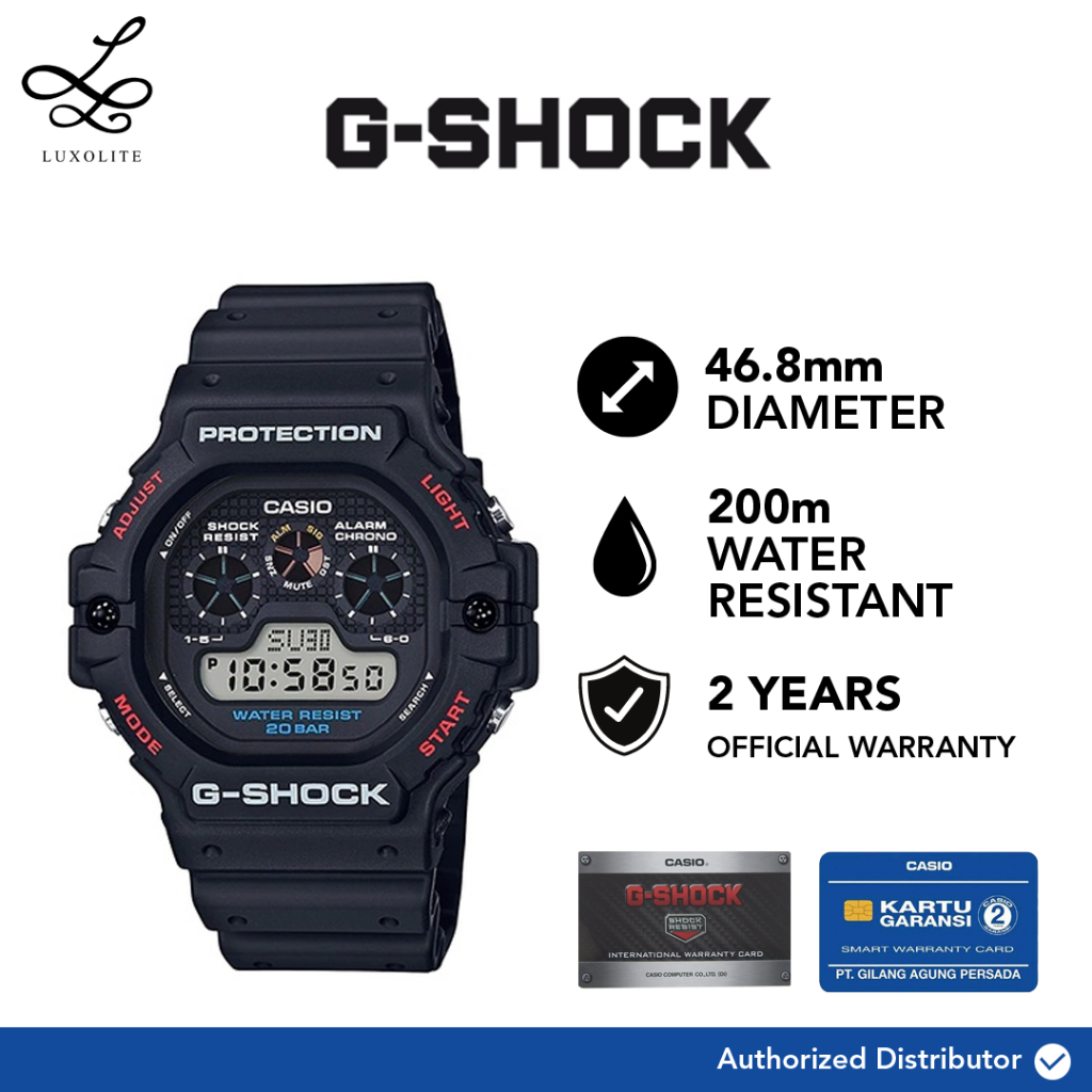[Luxolite] Casio G-Shock Jam Tangan Pria DW-5900-1DR/DW-5900-1D/DW-5900-1 Digital Black Resin Strap