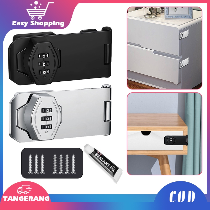 4inch Kunci Gembok Pintu Anti-Theft Kunci Kombinasi 3 Digit Kunci Loker Password Kunci Pintu Hasp Lo