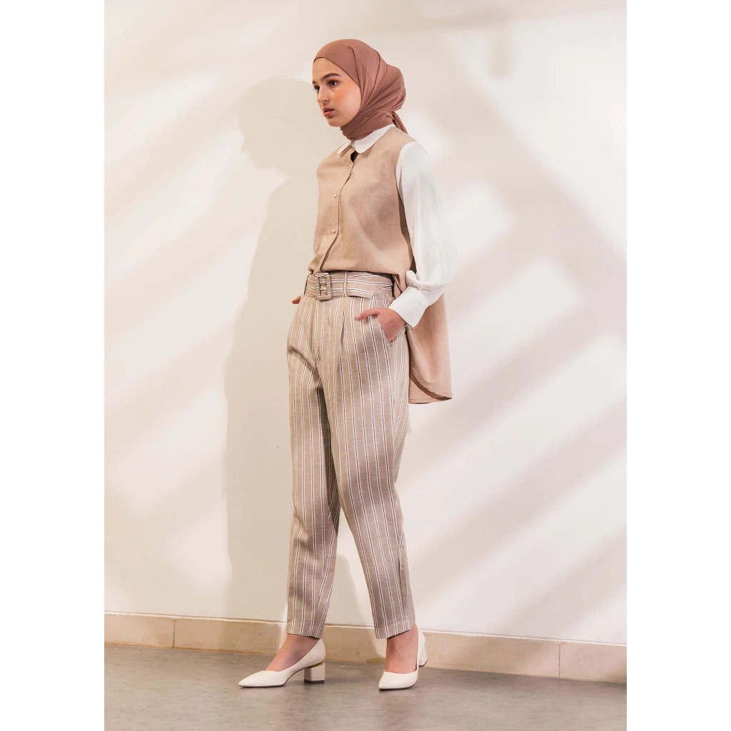 Salma Linen Pants Beige - Aleza Label | Celana Panjang Wanita | Aleza