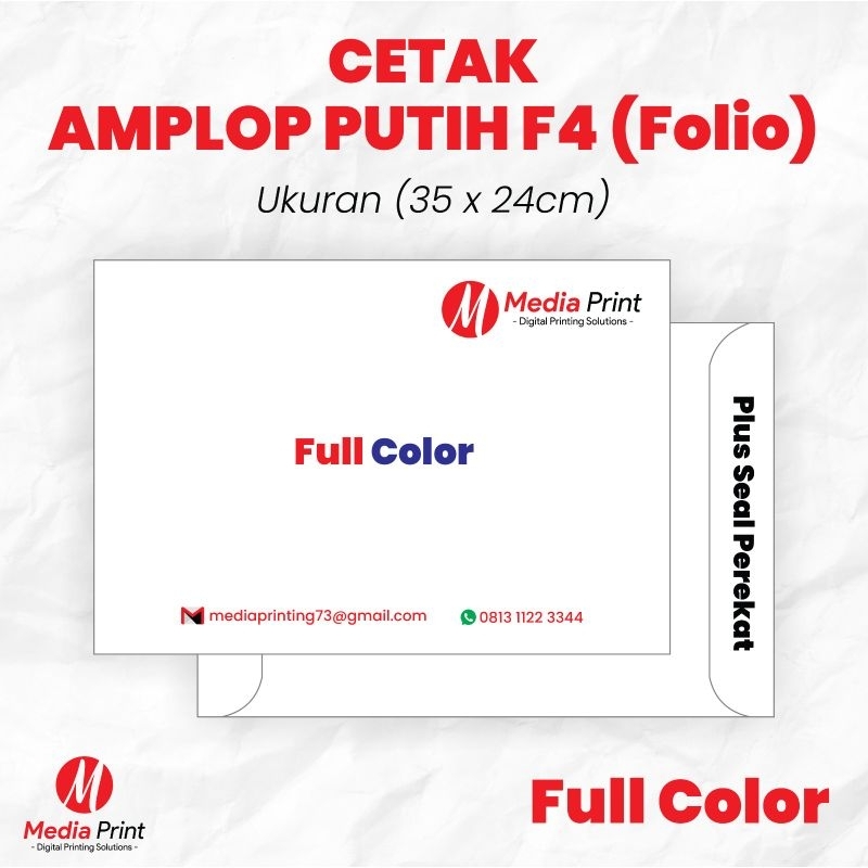 

Cetak Amplop Folio A4 Kop Surat Custom Full Warna Seal Lem