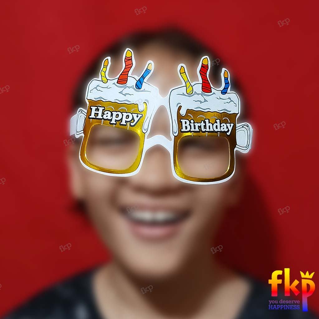 FUN KIDS PARTY Kacamata Kertas Happy Birtday / Kaca Mata Ulang Tahun Unik motif Bunga Lilin Cupcake 