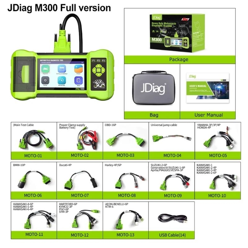 JDiag M300 motorcycle obd 2 scanner battery tester ABS Test TPMS Test Clear Fault Code For BMW Ducat