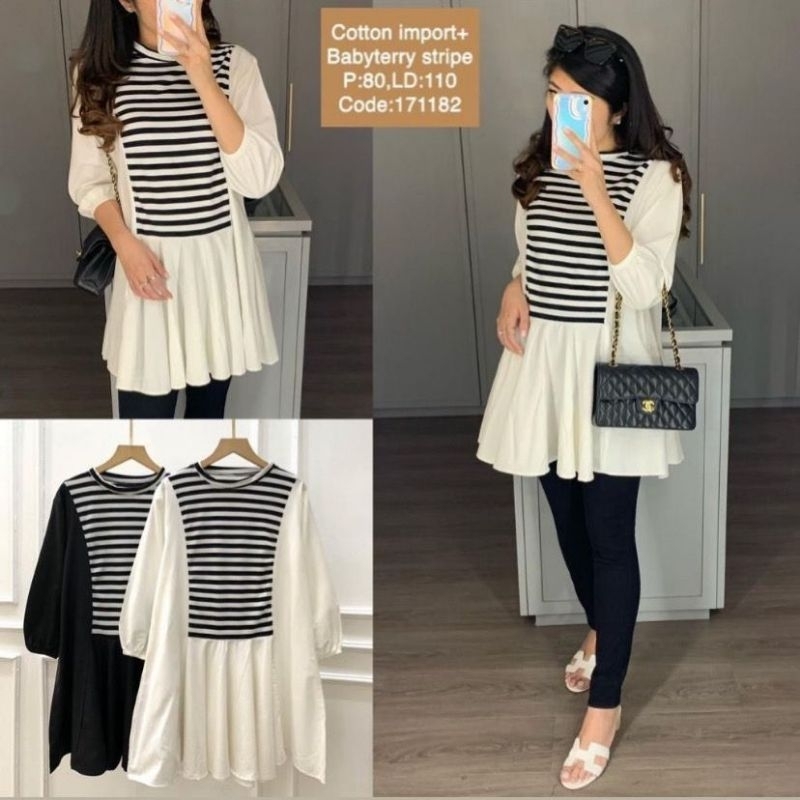 Blouse Tunik Peplum Garis