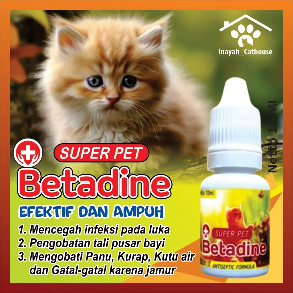 Super Pet Betadine Obat Luka dan antiseptik Kucing, Anjing, Kelinci, Musang, Hamster, Sugar Glider
