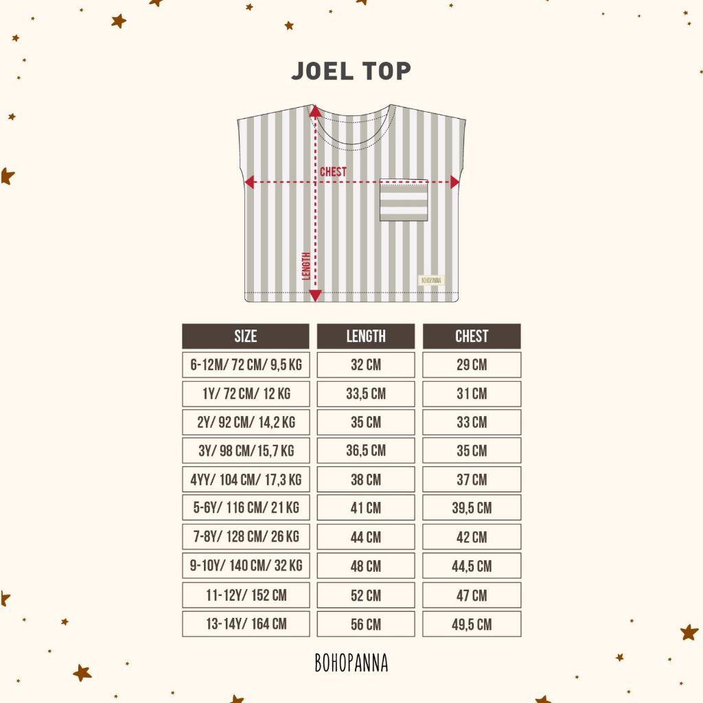 BOHOPANNA JOEL TOP ATASAN ANAK STRIPE UNISEX USIA 6 BULAN - 14 TAHUN