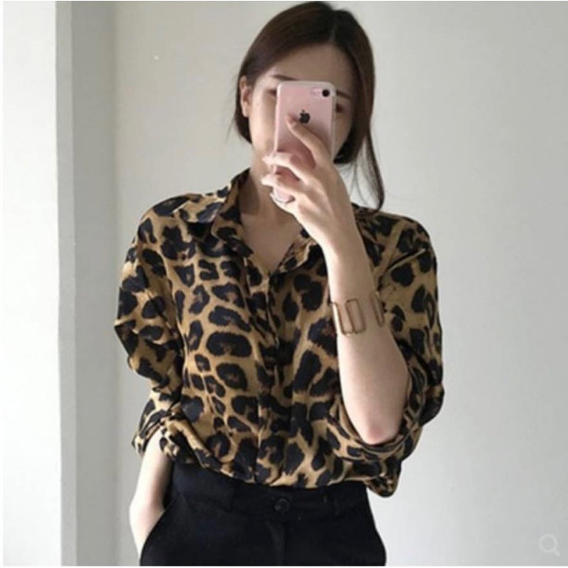 HM leopard print / leopard shirt rayon / kemeja wanita animal print