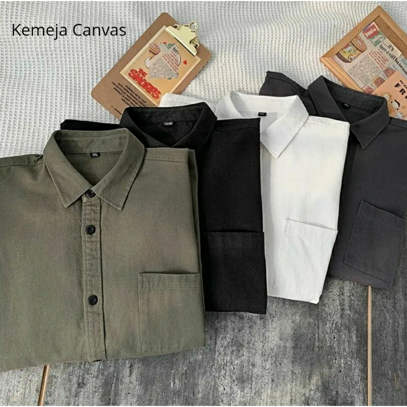 Kemeja atasan pria embano | baju kemeja bahan canvas premium < kemeja kampas polos original