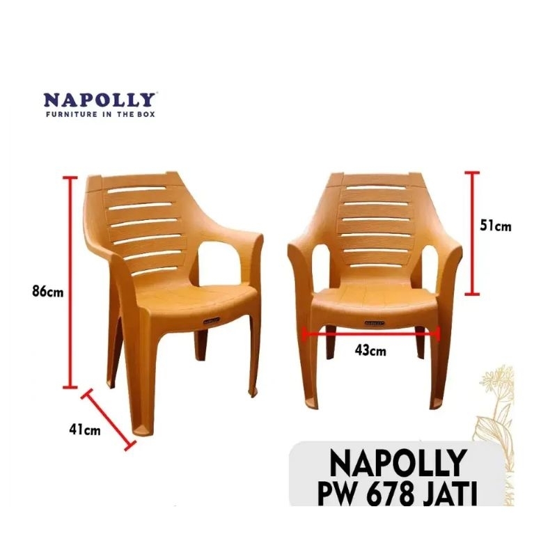 Kursi PLastik Napolly PW 678 JATI / Kursi Sandaran Tangan /Kursi Taman Teras Santai