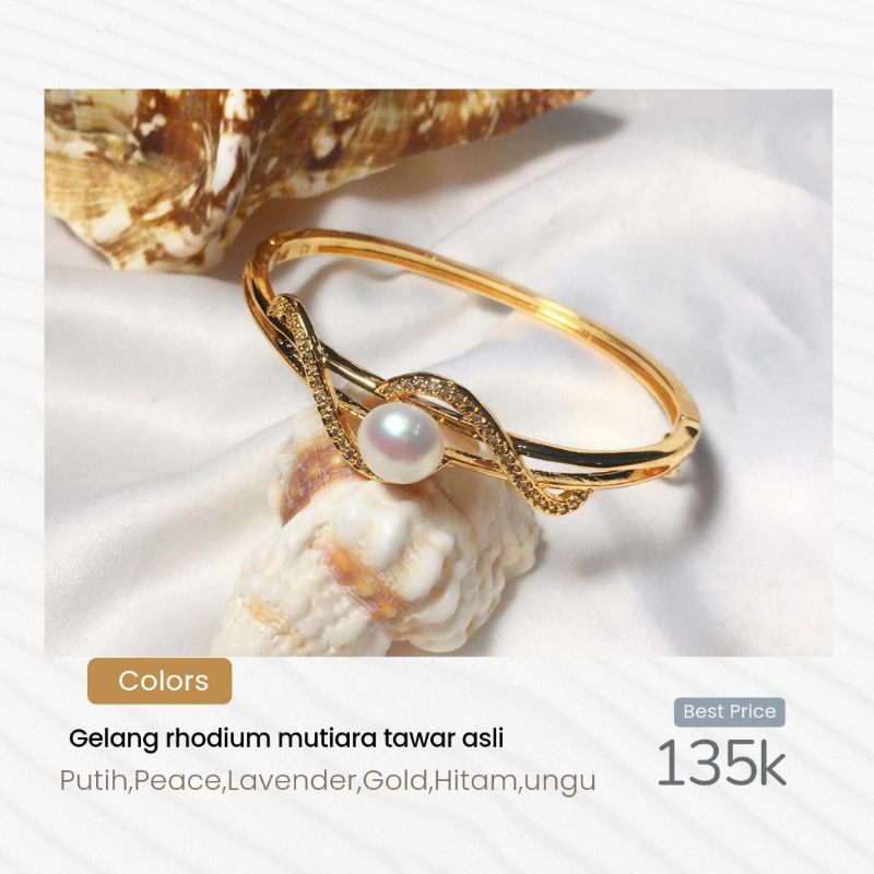 Gelang Wanita Mutiara Tawar Asli Bersertifikat || Gelang tangan wanita || Gelang tangan bangle || Ge