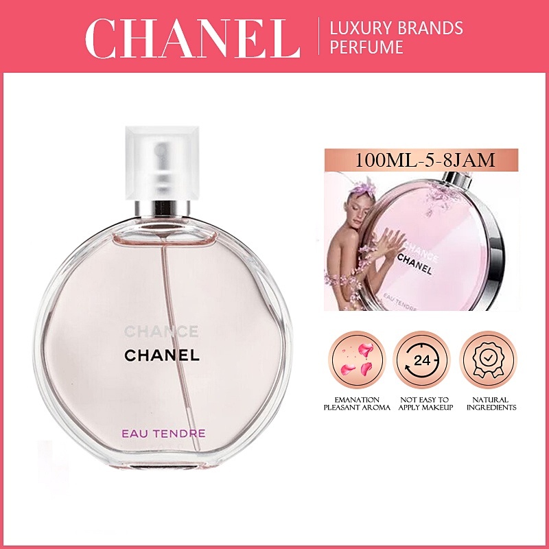 Parfum Chanel, Chanel chance, eau tendre, Fresh, edt, Wanita, Parfume, Tahan Lama 24 Jam, Pemikat Wa