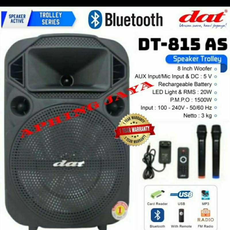 Speaker Portable Aktif 8inch dat DT-815AS / dat DT 815as Original