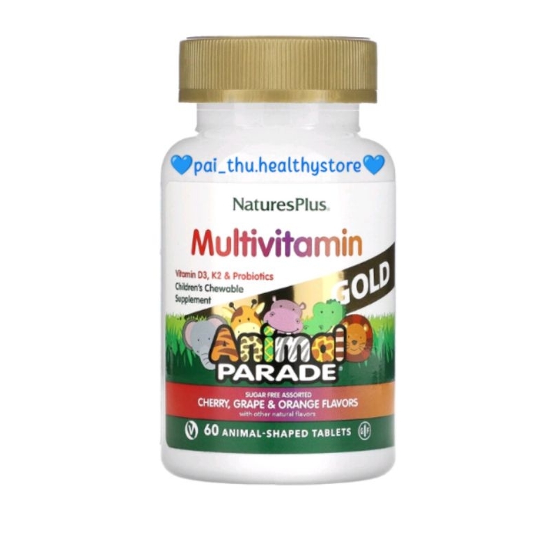 Natures Plus Multivitamin& Mineral, D3, K2, Probiotics- Nature's Plus Vitamin Anak Multivitamin @60 